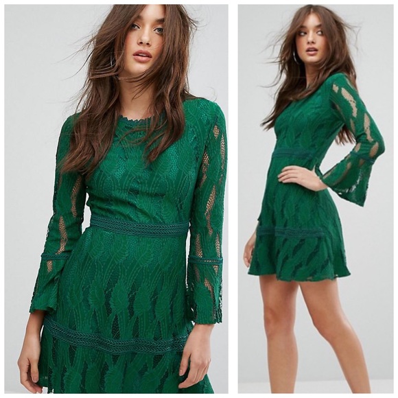 boohoo green lace dress